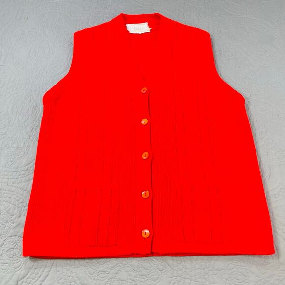 Vintage Carol Brent Vest Women 40 Large Knit Japan 50s 60s Virgin Acrylic Button - Picture 1 of 4